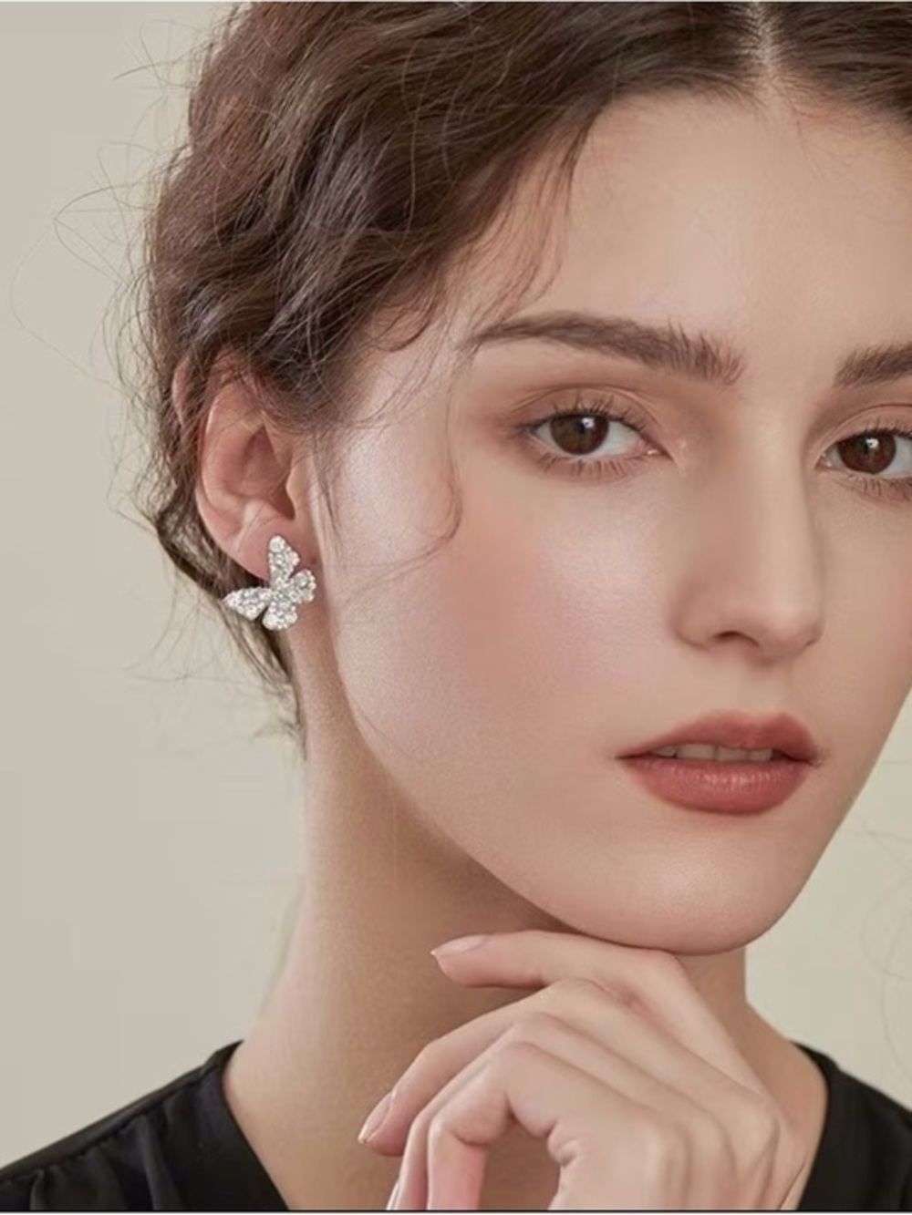Sparkling Butterfly Crystal Stud Earrings - Silver Tone - Picture 3 of 3